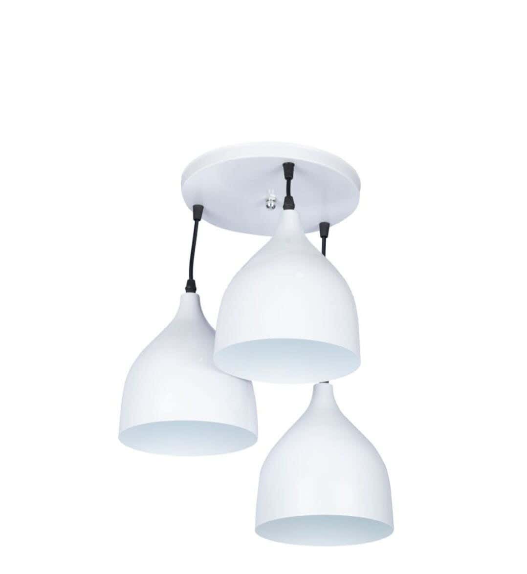 Metal Pendant, 3 Bulbs, 80×30 cm - White