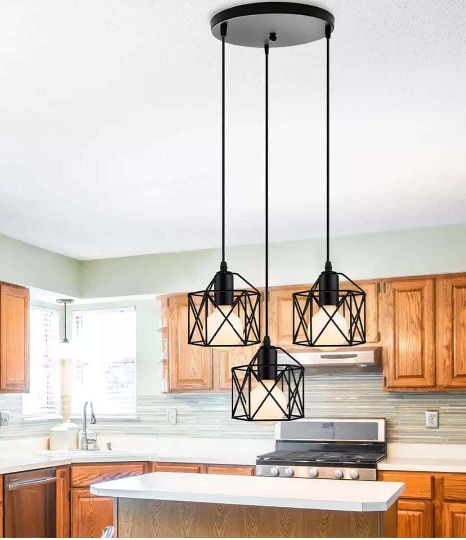 Metal Pendant, 3 Bulbs, 80×30 cm - Black