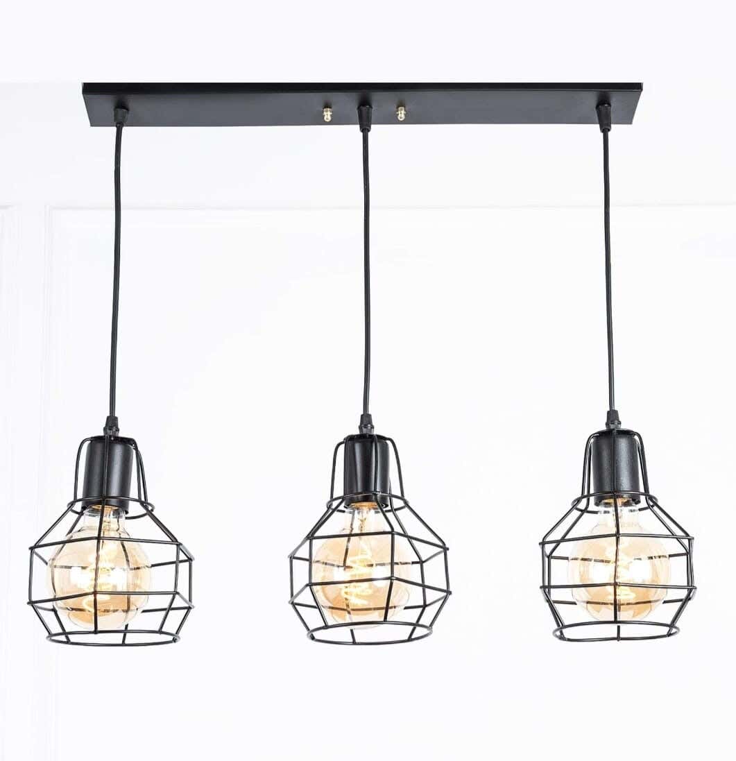 Chandelier, 3 Bulbs, 80×50 cm - Black