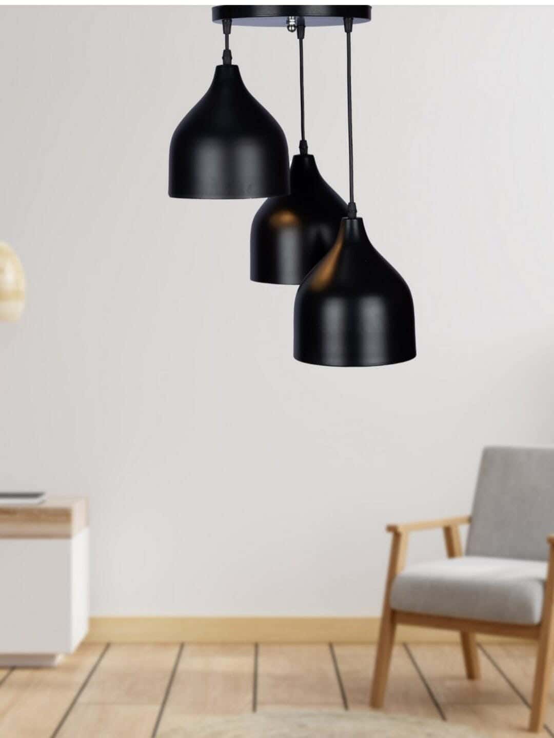 Metal Pendant, 3 Bulbs, 80×30 cm - Black