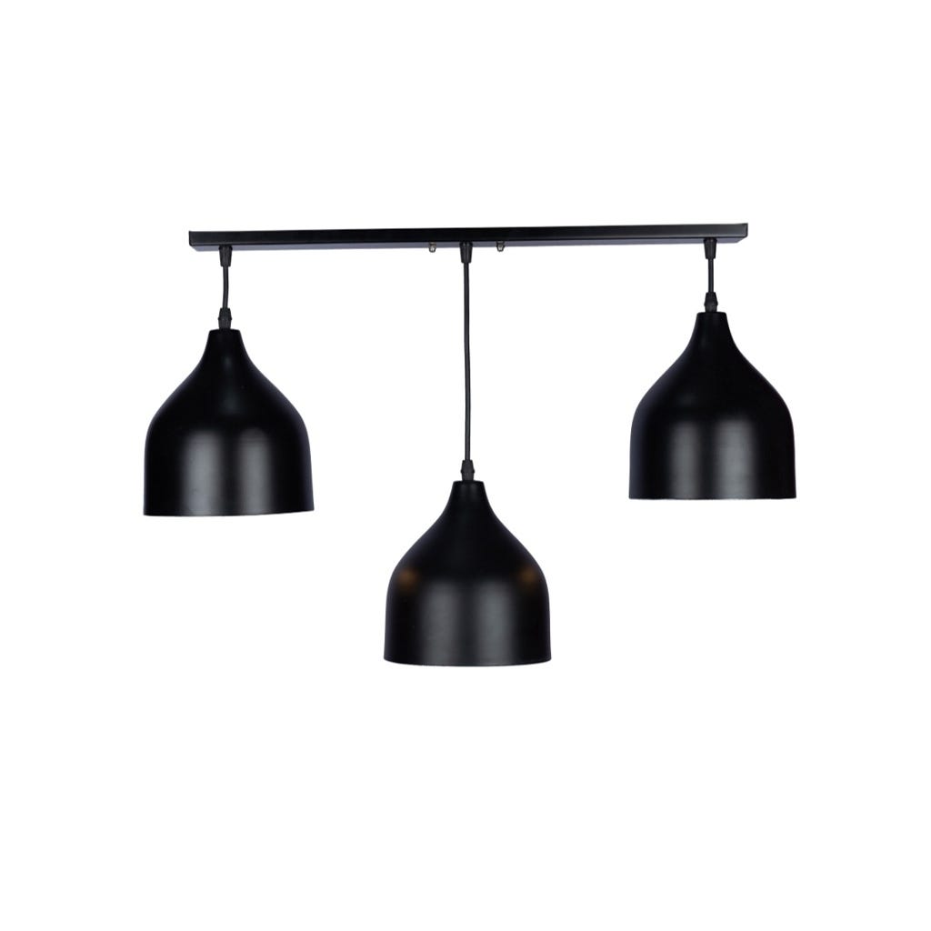 Metal Ceiling Pendant, 3 Bulbs,75×50 cm - Black