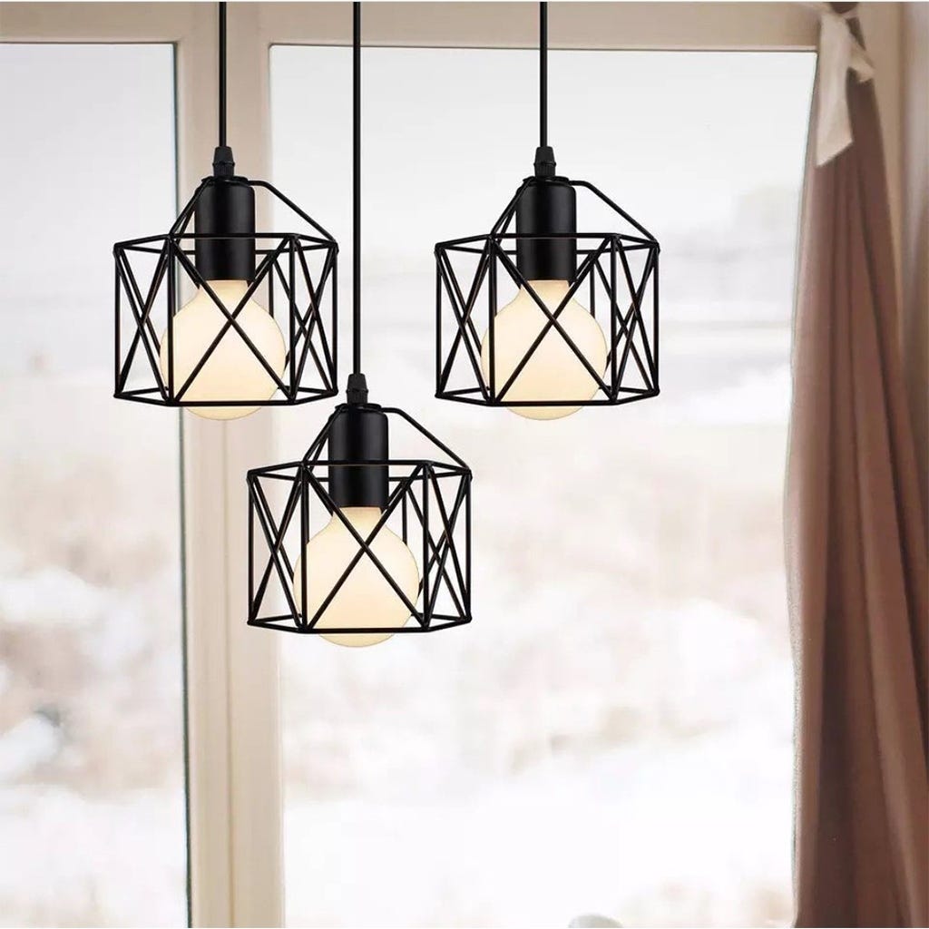 Metal Ceiling Pendant, 3 Bulbs,75×30 cm - Black