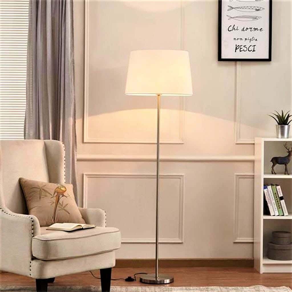 Modern floor lamp, metal, 155x35 cm - Silver-White