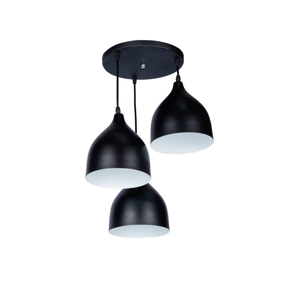 Metal Ceiling Pendant, 3 Bulbs,75×30 cm - Black
