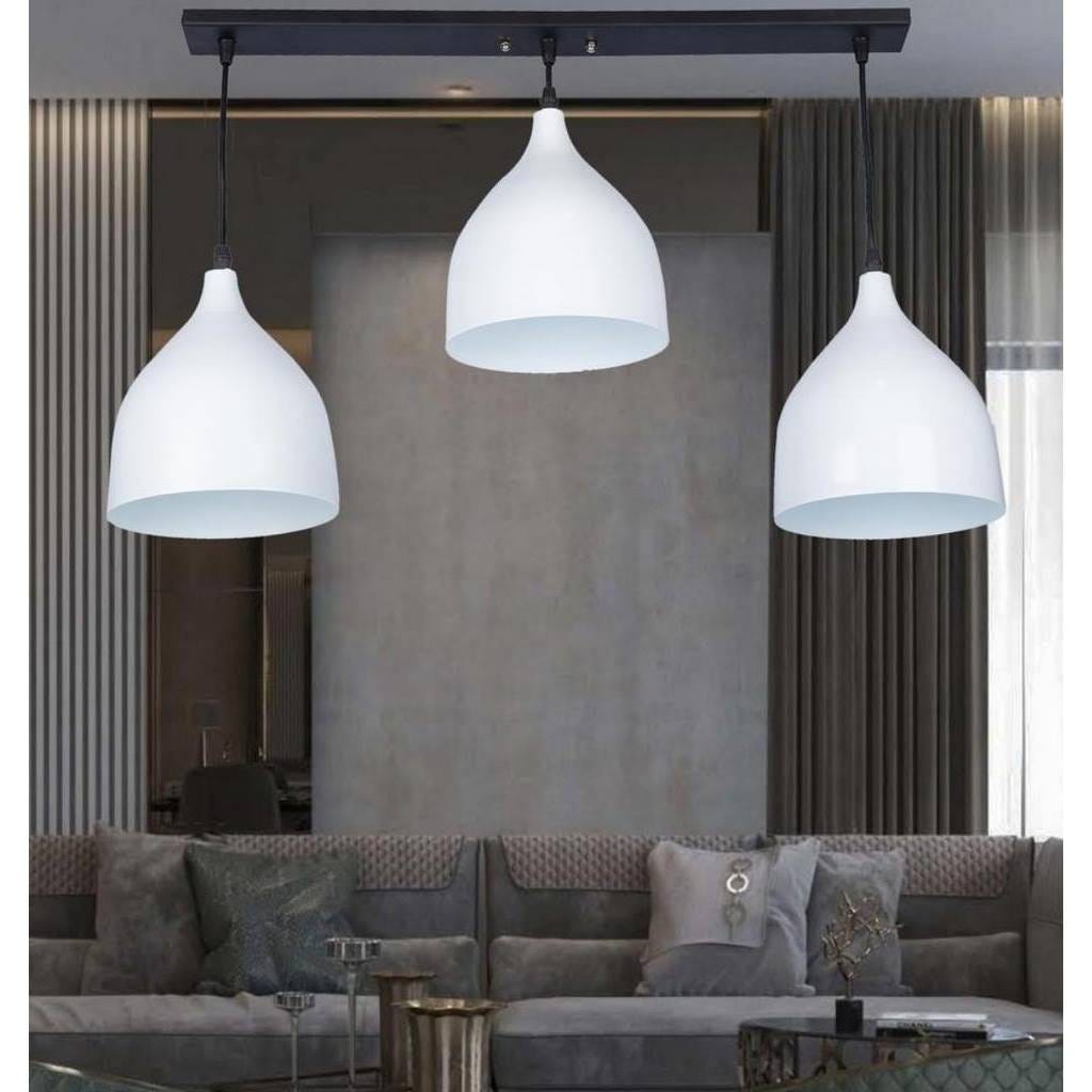 Metal Ceiling Pendant, 3 Bulbs,75×50 cm - White