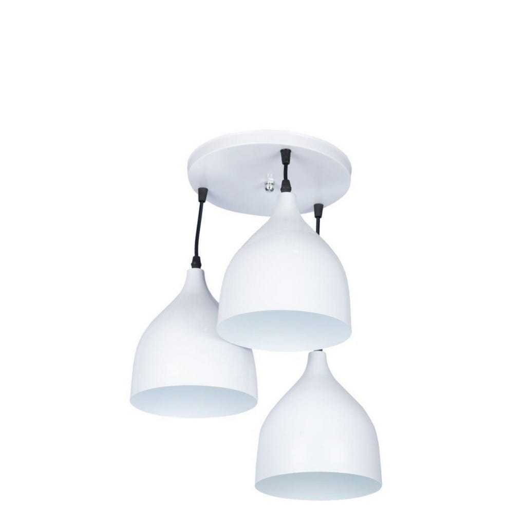 Metal Ceiling Pendant, 3 Bulbs,75×30 cm - White