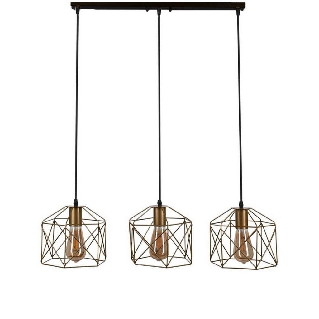 Metal Ceiling Pendant, 3 Bulbs,75×50 cm - Brown