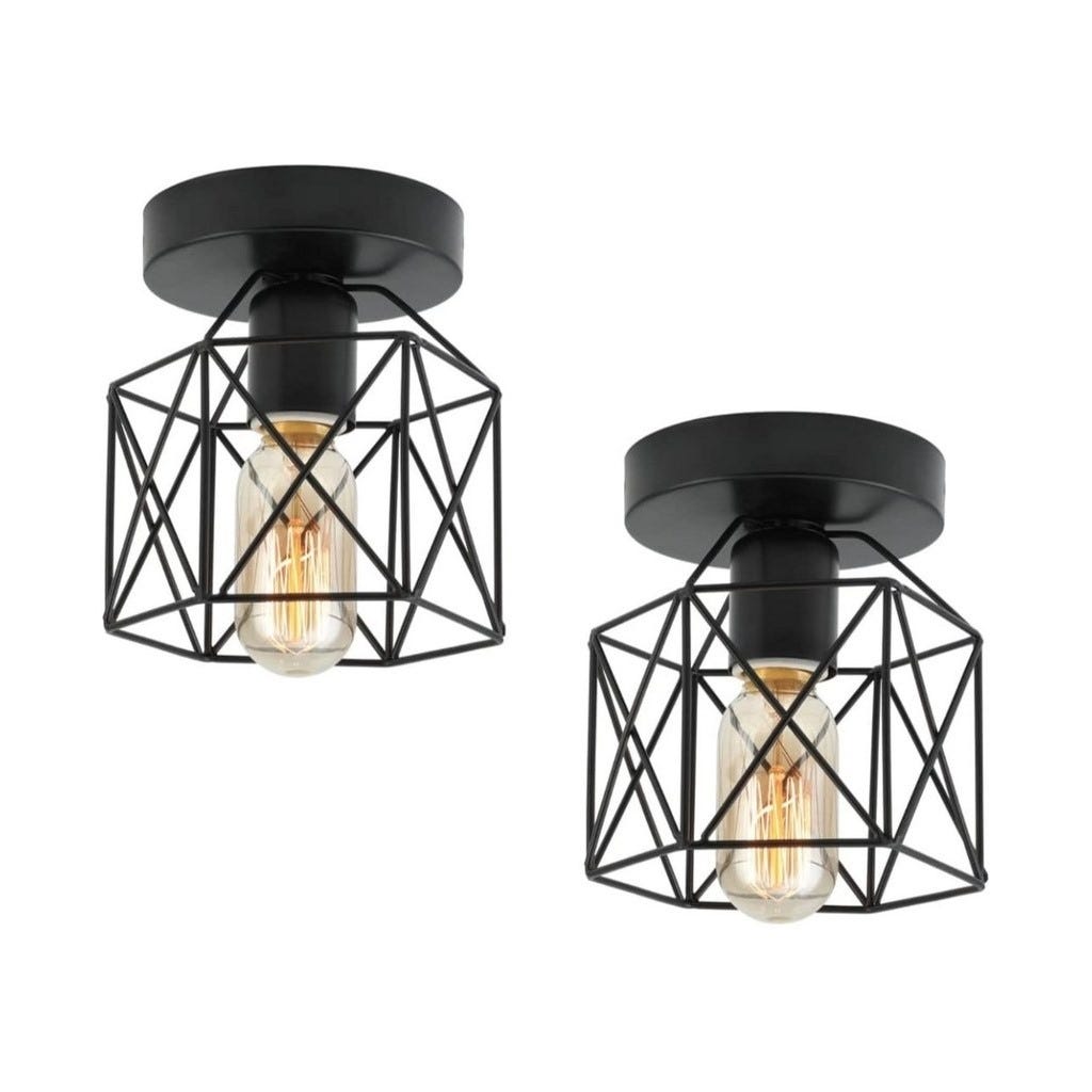Metal Ceiling Pendant Set, 2 pieces,20×20 cm - Black