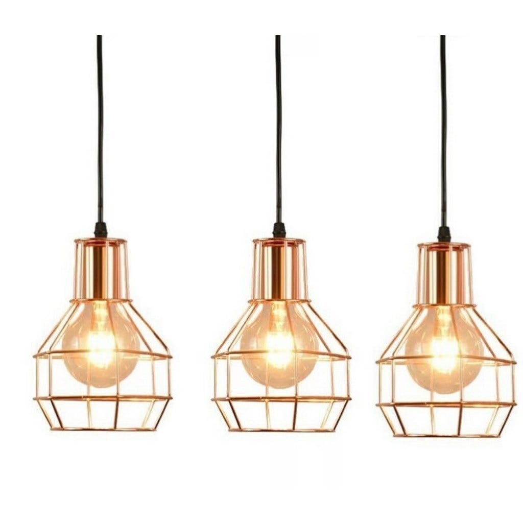 Metal Ceiling Pendant, 3 Bulbs,75×50 cm - Gold