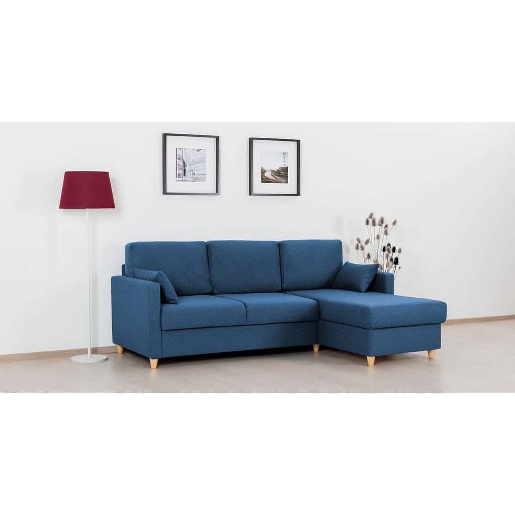 L-Shape Beech Wood Sofa, Linen Fabric, 85 × 250 Cm - Navy Blue