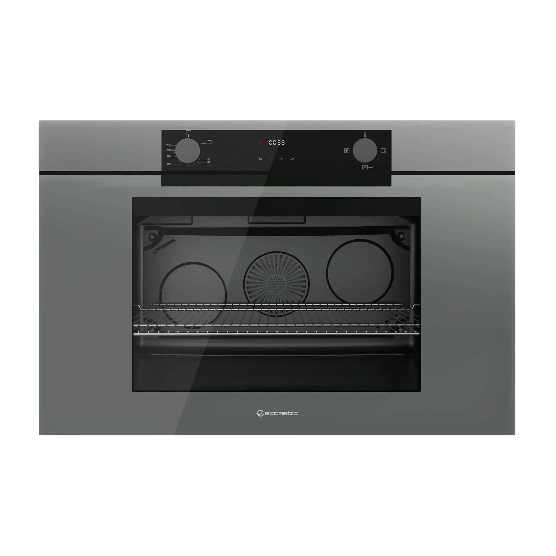 Ecomatic, XXL - G9604PROGR, Built-in Gas Oven, 90cm, Gas Grill, Crystal, Digital, Touch, Fan, 120L - Grey