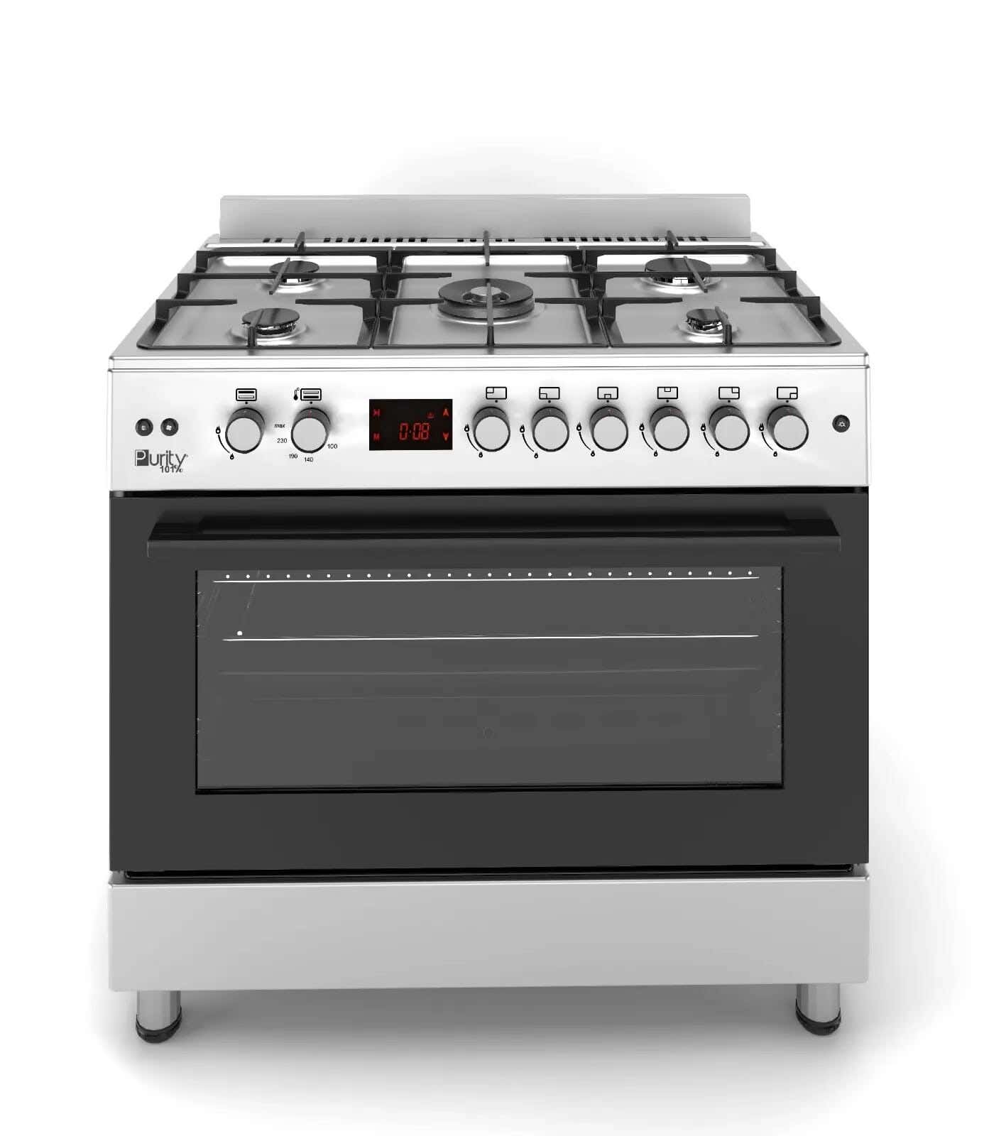 Purity Freestanding Gas Cooker, 5 Burners, 90 cm, FRGG9050 - Silver & Black