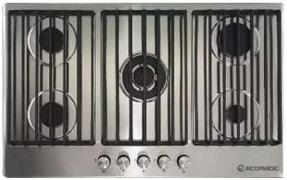 Ecomatic S9003C Built-In Gas Cooker, 5 Burners, 90 Cm - Silver