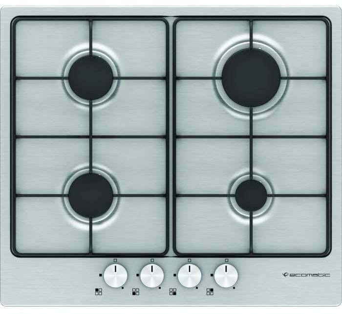 Ecomatic S603B Built-In Gas Cooker, 4 Burners, 60 Cm - Silver