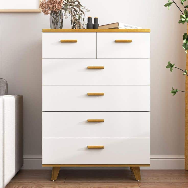 6-drawer MDF storage unit, 60×100×40 cm - White Beige