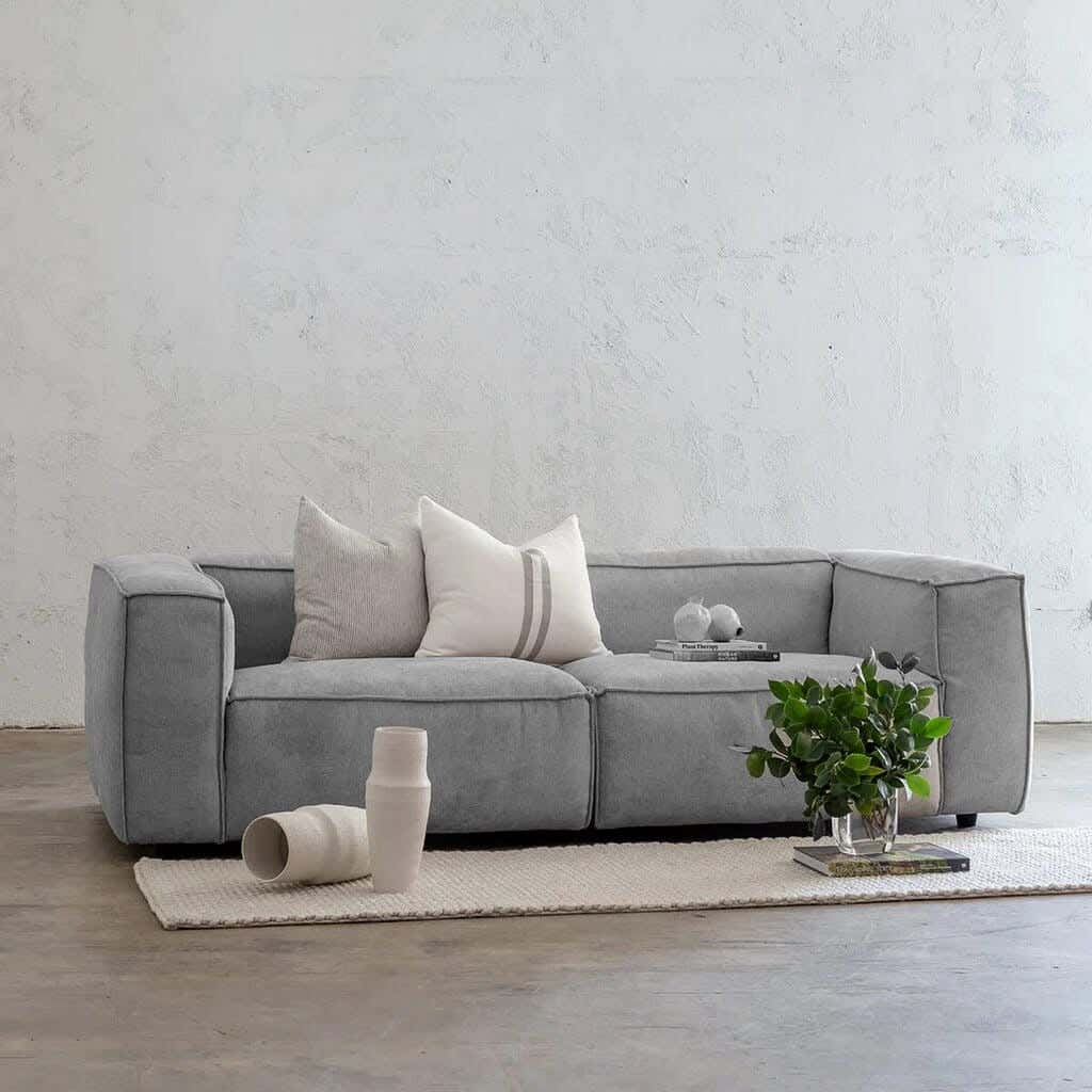Two-Seat Sofa, Beech Wood, Velvet Fabric, 70 × 200 × 80 Cm - Grey