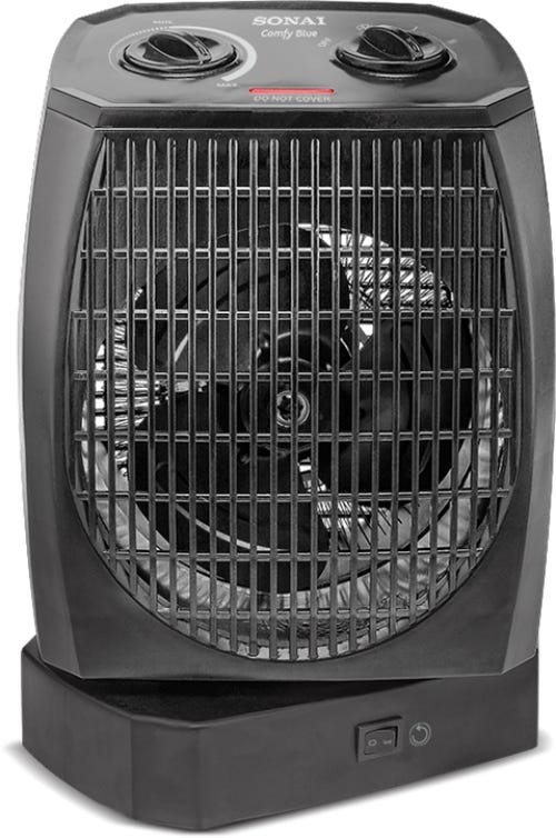 Sonai Comfy Blue Fan Heater, 2000/1000 Watt, 3 Heat Levels, MAR-910 - Black