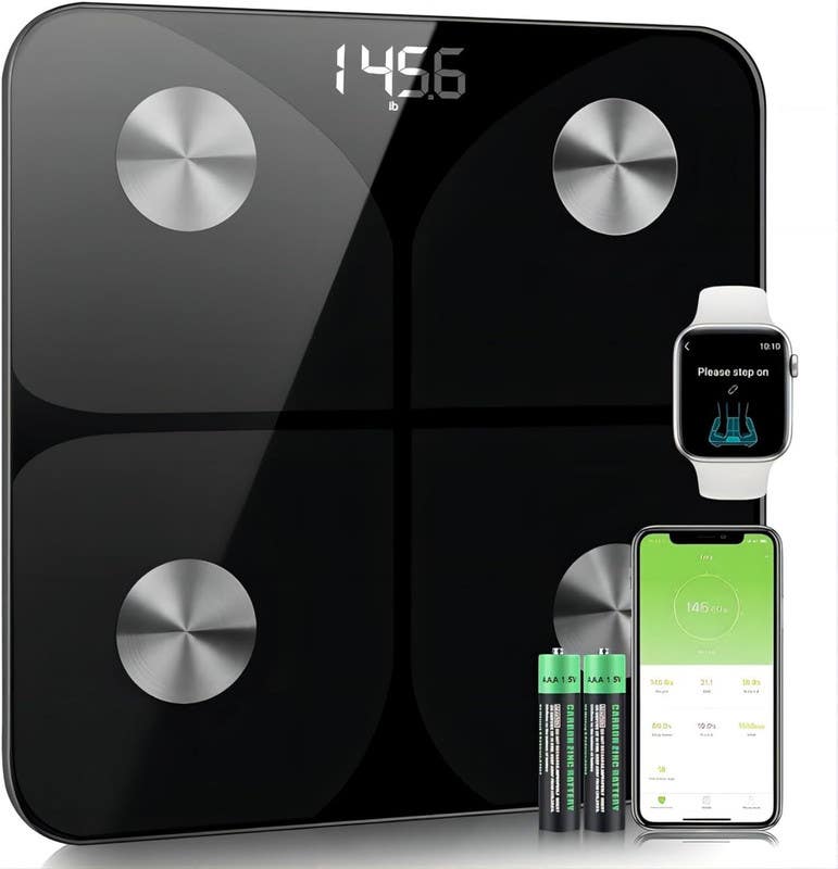 Glass Body Fat Scale, BMI and MB - Black
