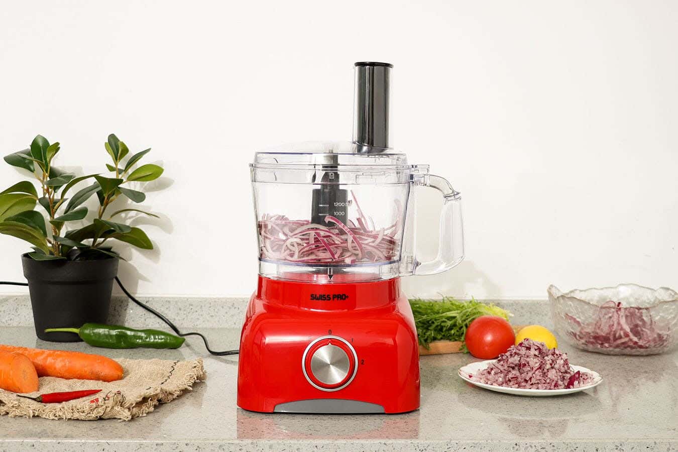 Swiss Pro+ Food Processor, 1.2L, 800W, SP-FOOD600.8R - Red