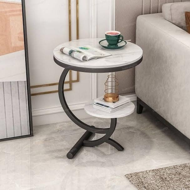 MDF Surface Metal Corner Table, 50×40×30 Cm - Black White