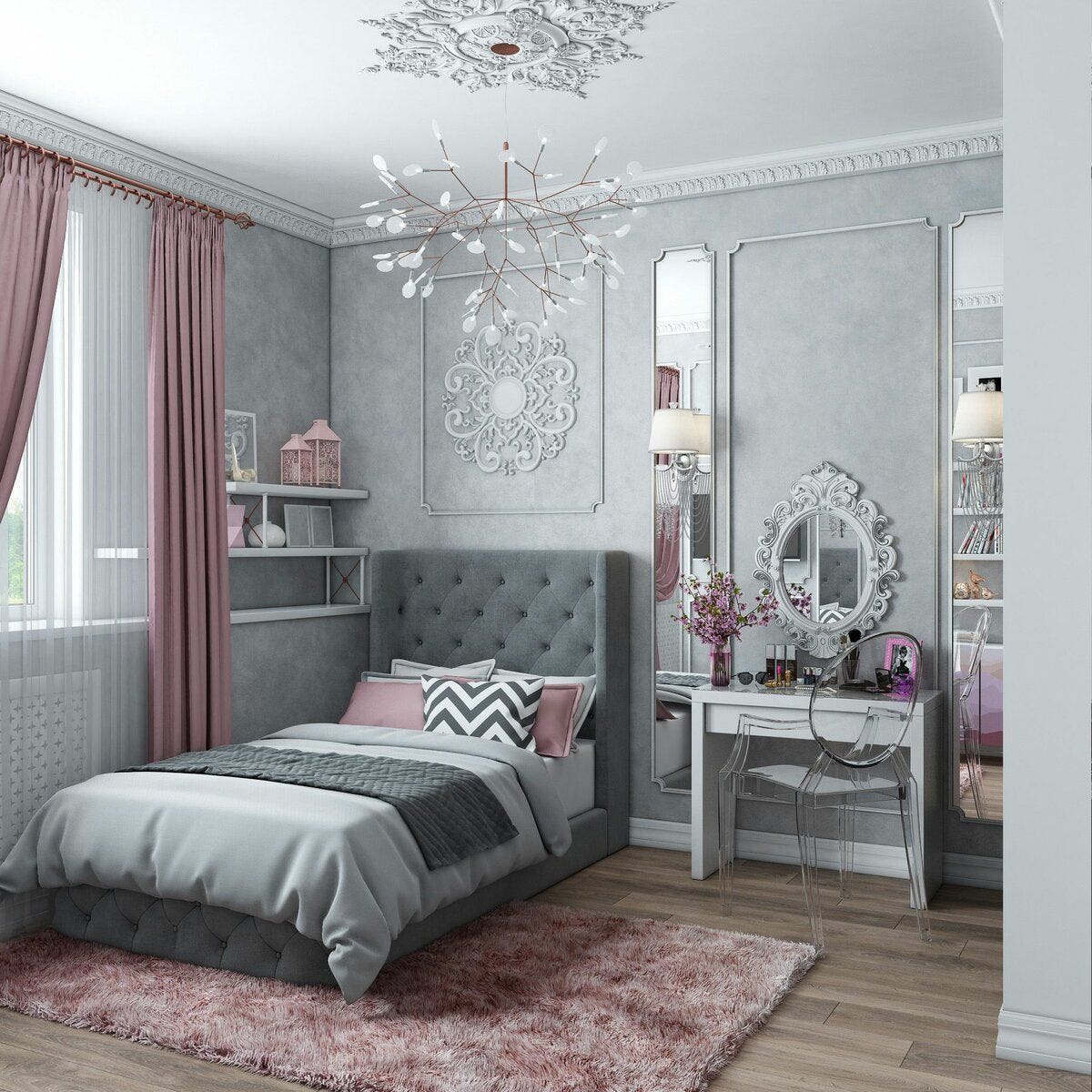 Red Beech Wood and MDF Bed, 200×120×120 cm - Grey