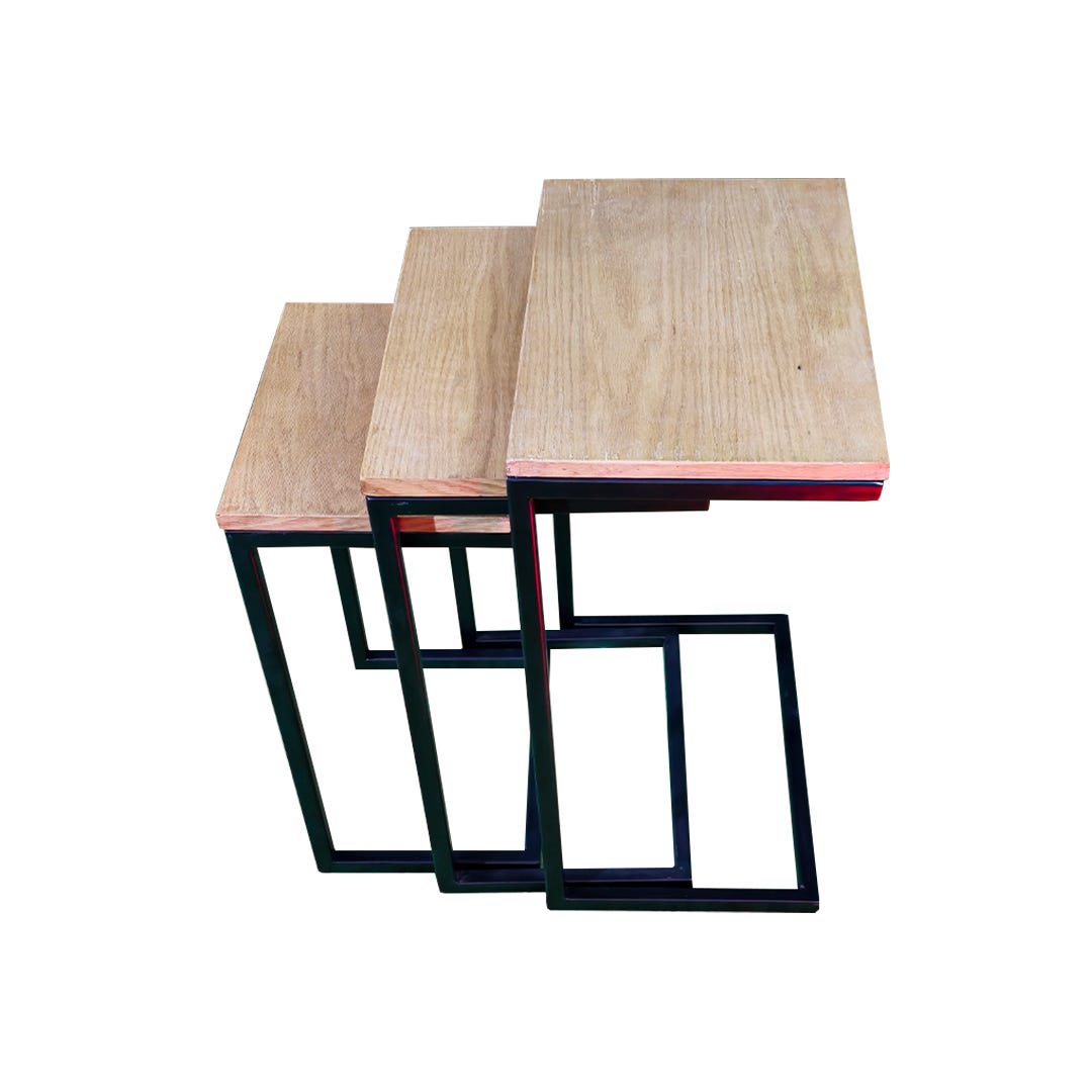 Side table, veneer plywood, iron and wood, 40 x 28 x 56 cm - black wood