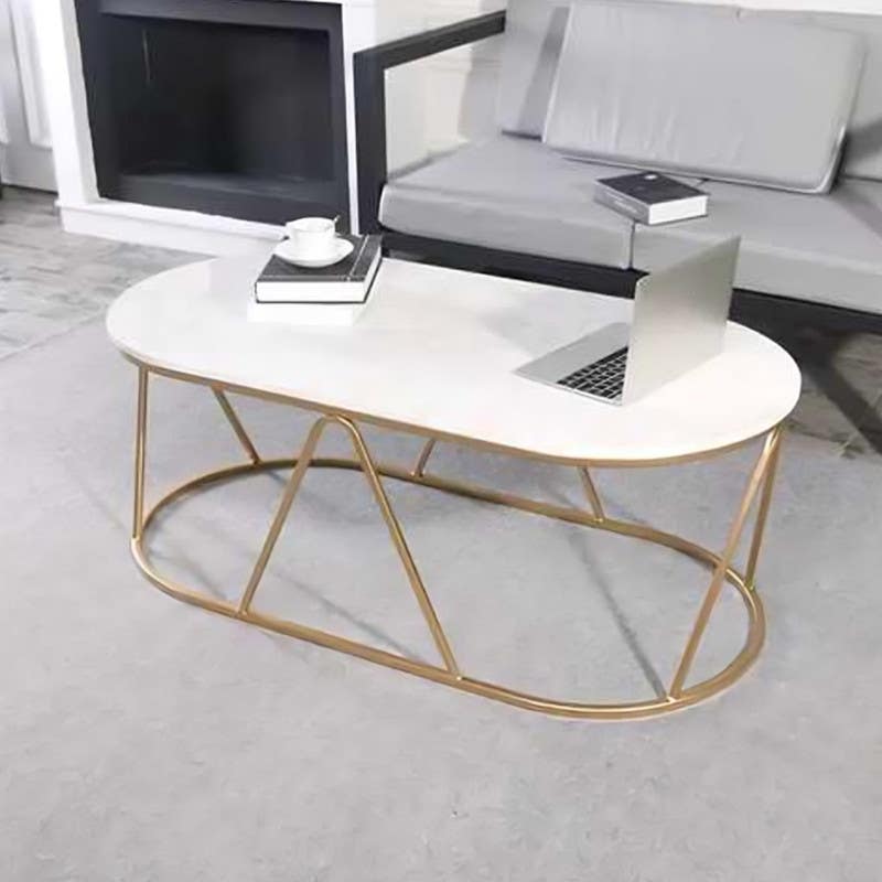 Steel Coffee Table , Oval Shape, One Piece, 45×50×110 cm - White Gold