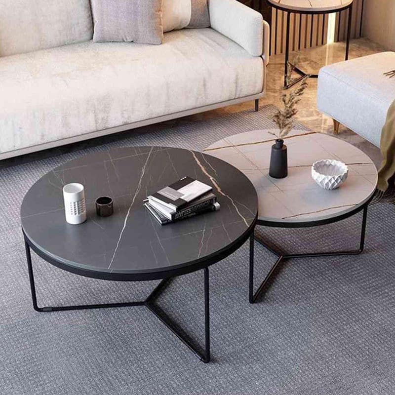 Steel Round Center Tables Set, Two Pieces - Black And White