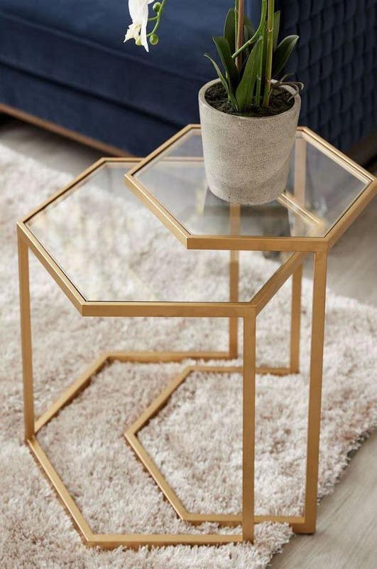 Steel Side Table , One Piece, Hexagonal shape - Gold