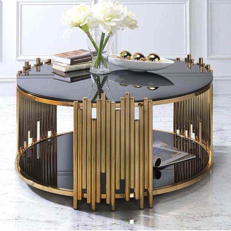 Steel Coffee Table , Round Shape, One Piece, 45×80×80 cm - Black Gold