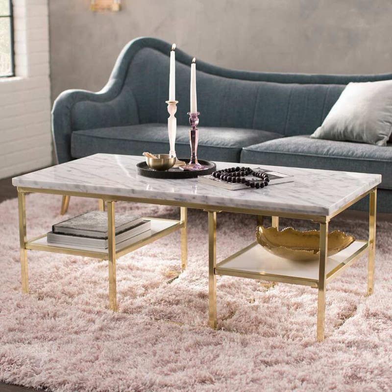 Steel Coffee Table , Rectangular Shape, One Piece, 45×50×100 cm - White Gold
