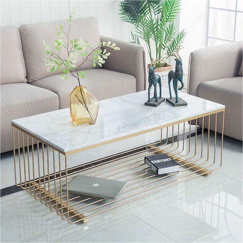 Steel Coffee Table , Rectangular Shape, One Piece, 45×50×100 cm - White Gold