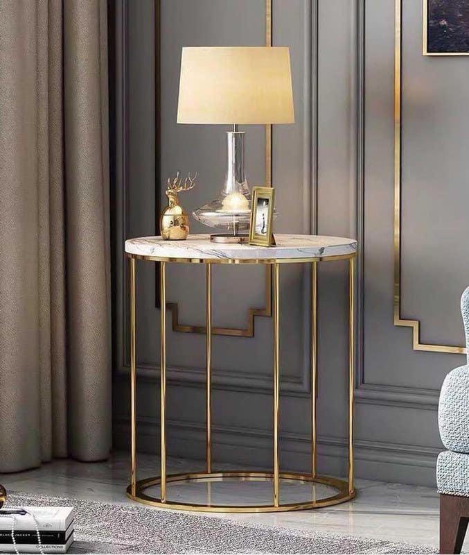 Steel Side Table , Round Shape, One Piece, 90×60×60 cm - White Gold