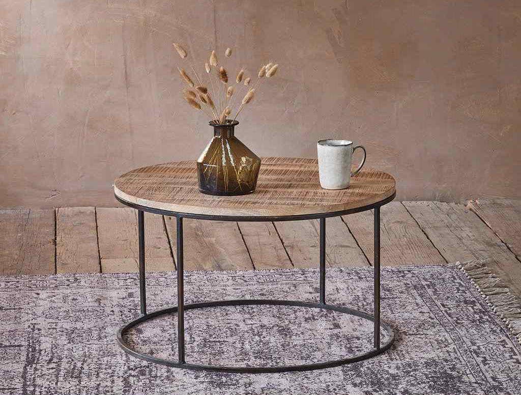 Steel Coffee Table , Round Shape, One Piece, 45×70×70 cm - Black Brown