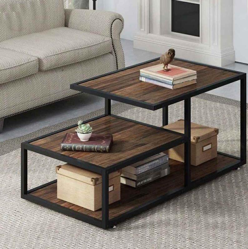Steel Coffee Table , Square shape, One Piece, 50×60×100 cm - Black Brown