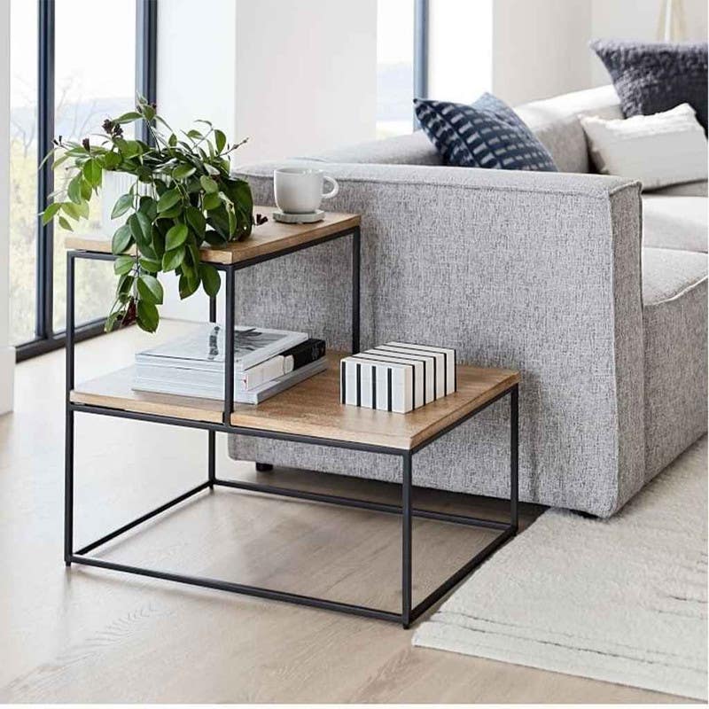 Steel Side Table , Square shape, One Piece, 60×30×60 cm - Black Brown