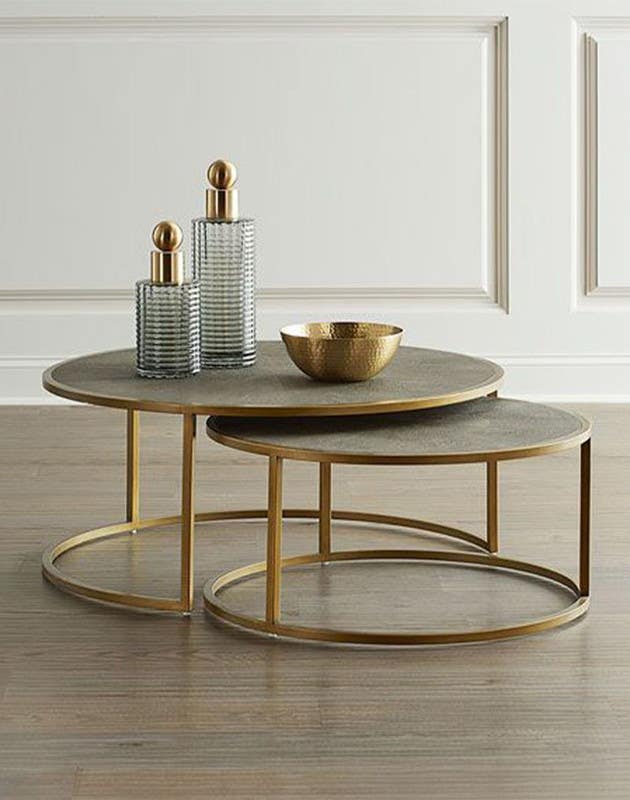 Steel Round Center Tables Set, Two Pieces - Golden Beige