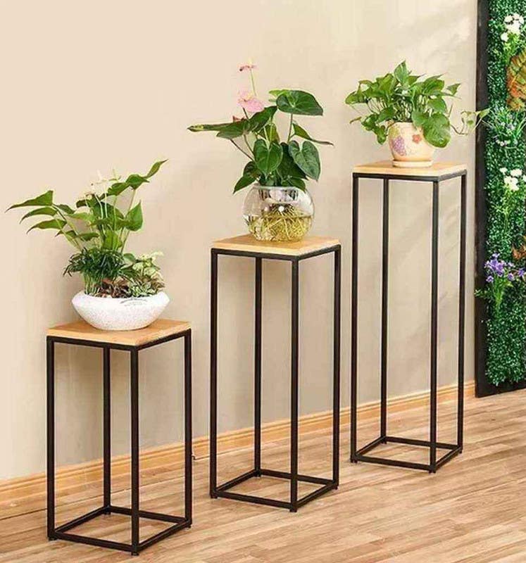 Steel Side Table Set, 3 Pieces, Round Shape - Beige Black