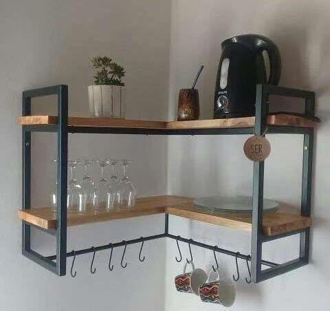 Metal kitchen shelf, 70×70×35 cm - Brown Black