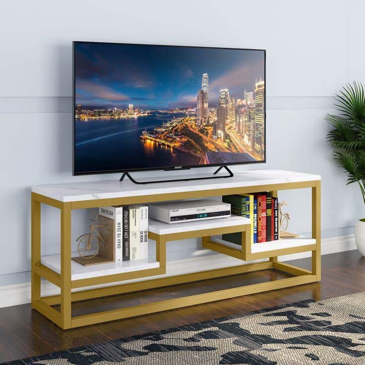 Metal TV Table, 150×75×40 cm - Gold White
