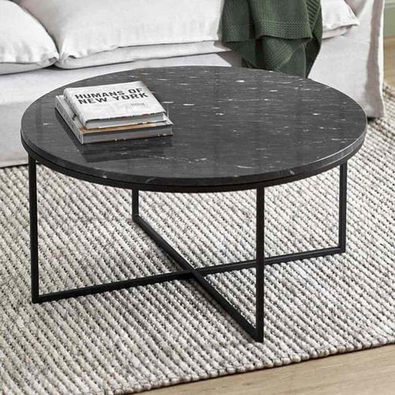 Steel Coffee Table , Round Shape, One Piece, 45×40×80 cm - Black