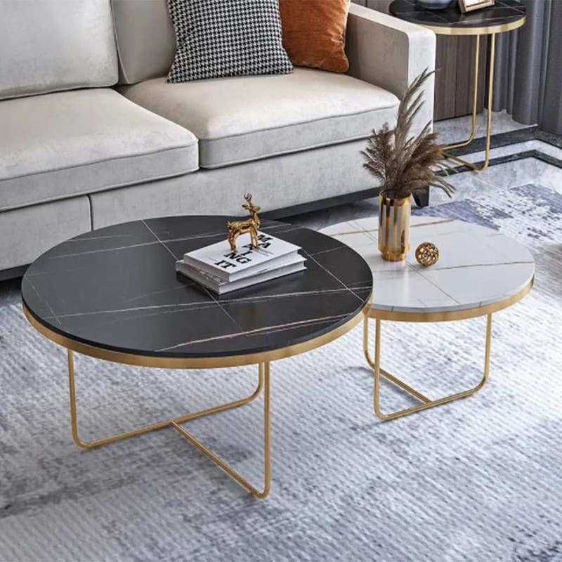 Steel Round Center Tables Set, Two Pieces - Gold