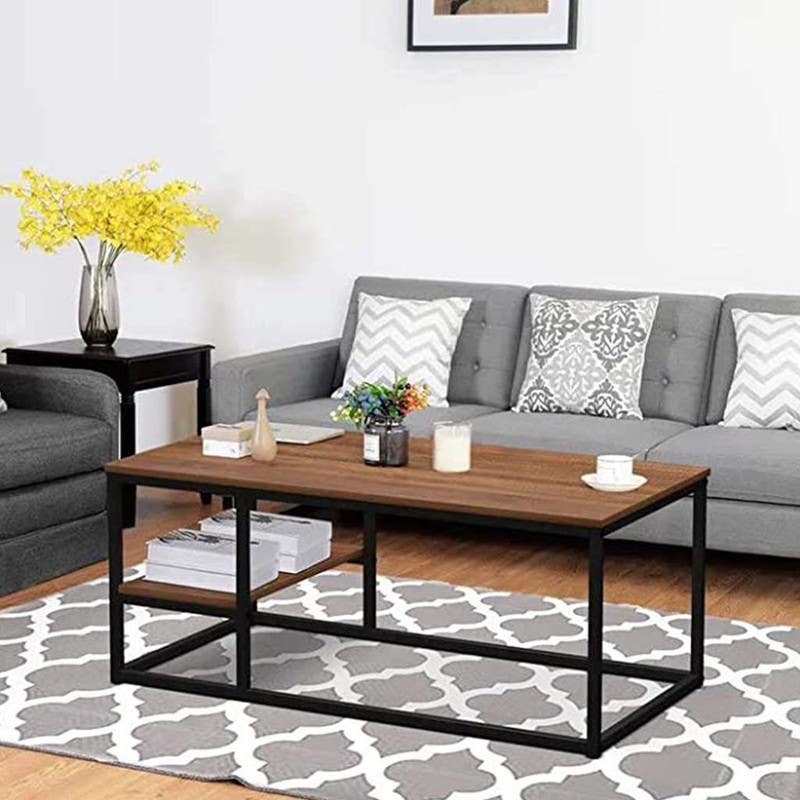 Steel Coffee Table , Rectangular Shape, One Piece, 50×35×100 cm - Black Brown