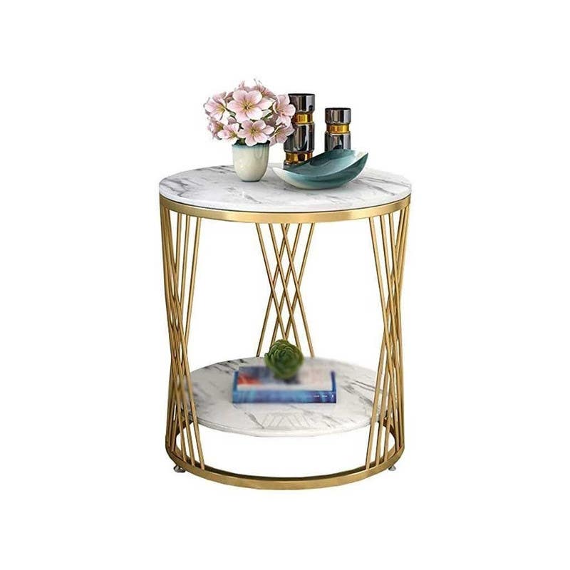 Steel Side Table , Round Shape, One Piece, 55×50×50 cm - White Gold