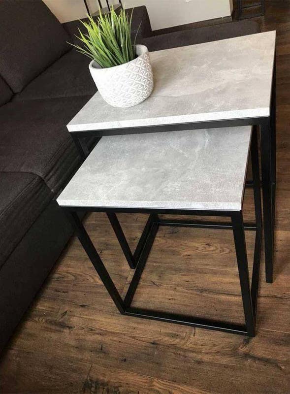 Steel Side Table Set, Two Pieces, Square shape - White Black