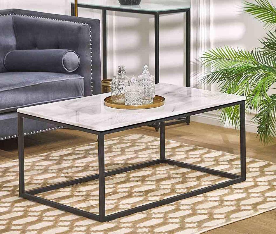 Steel Coffee Table , Square shape, One Piece, 45×50×70 cm - Black White