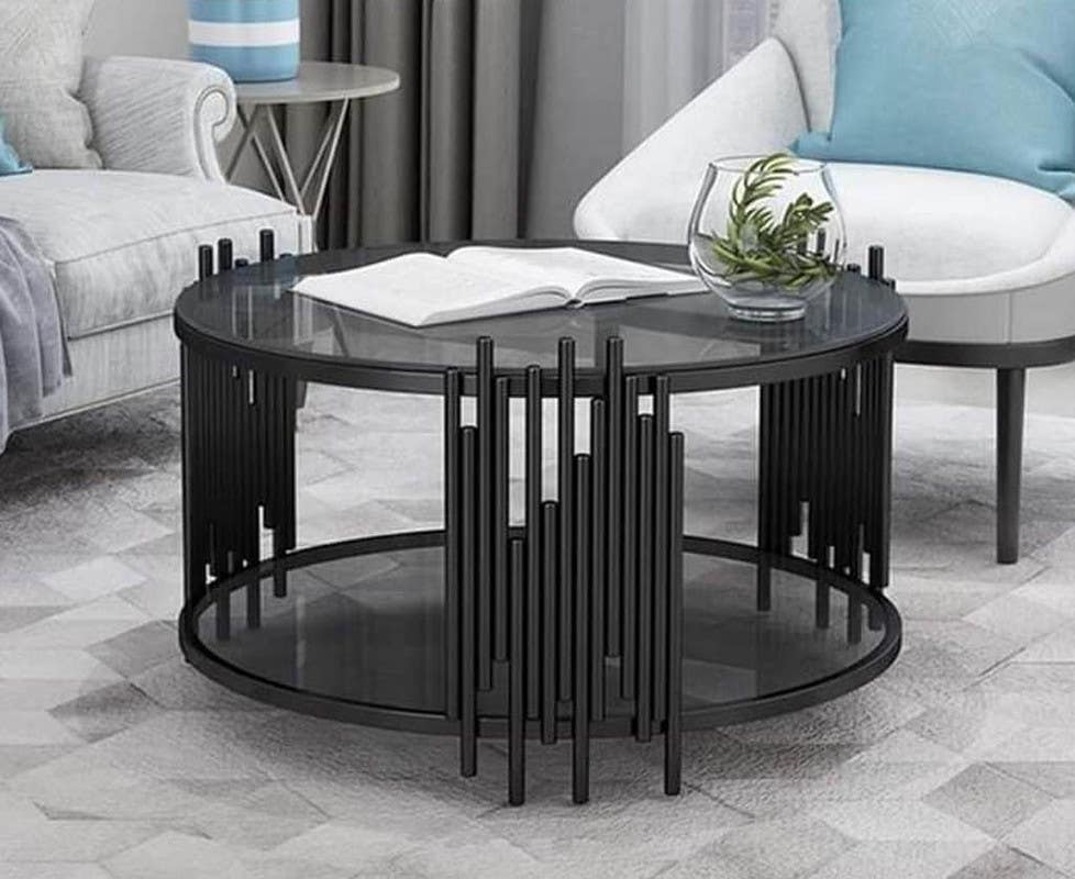 Steel Coffee Table , Round Shape, One Piece, 45×70×70 cm - Black