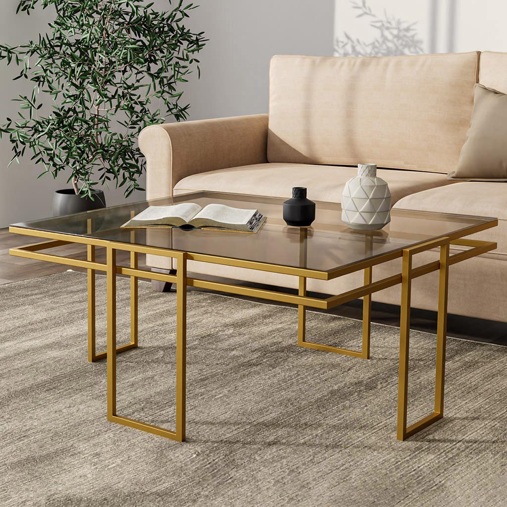 Steel Center Table, 75×75×45 cm - Gold