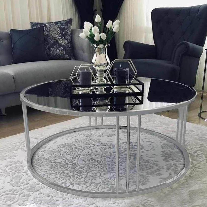 Steel Center Table with Glass Surface, 45×80 cm - Silver