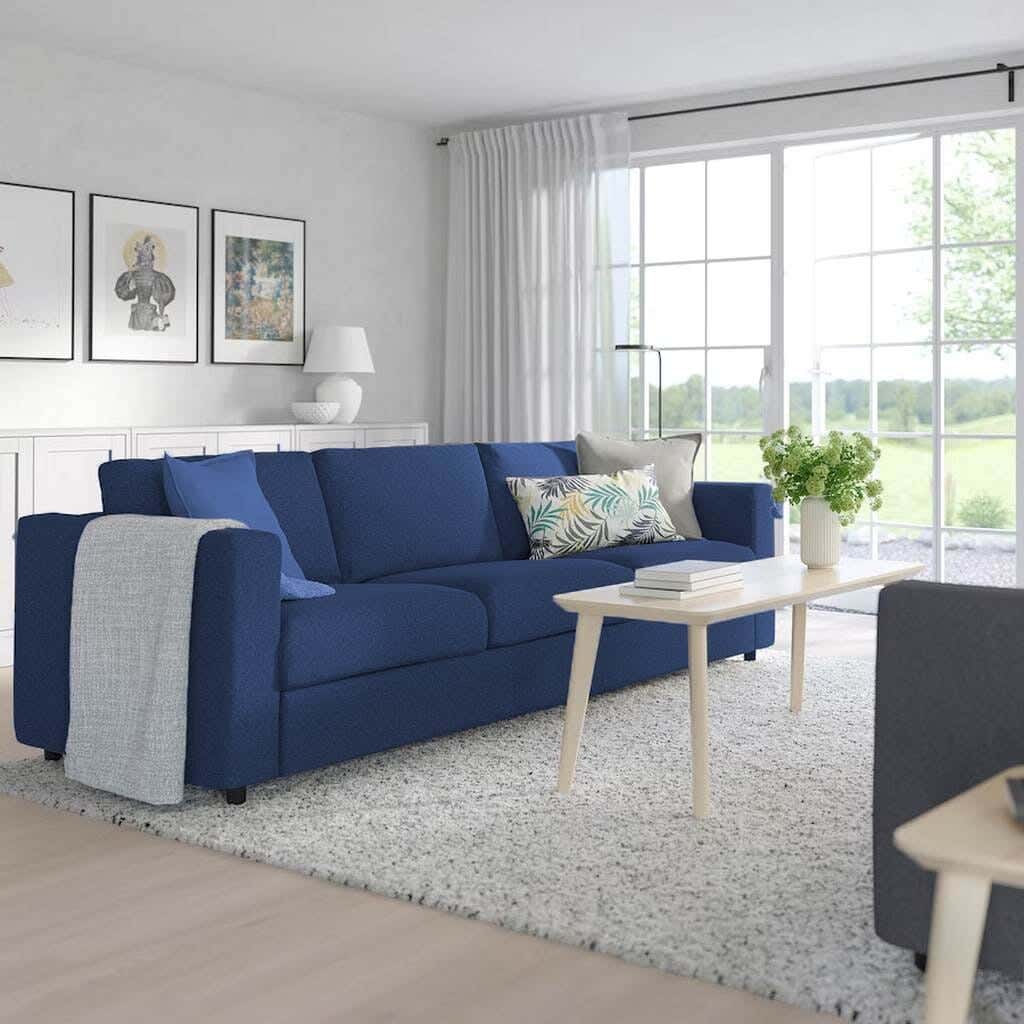Three-Seat Sofa, Beech Wood, Velvet Fabric, 80 × 200 × 80 Cm - Blue